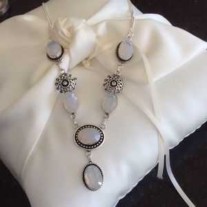 Sterling Silver 925 Faceted Milky Opalite Necklace